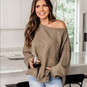 Pink Lily cozy up Olive Pocket Sweater